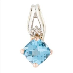 Brand New 14k Topaz & Diamond Pendant White Gold + Rose Gold